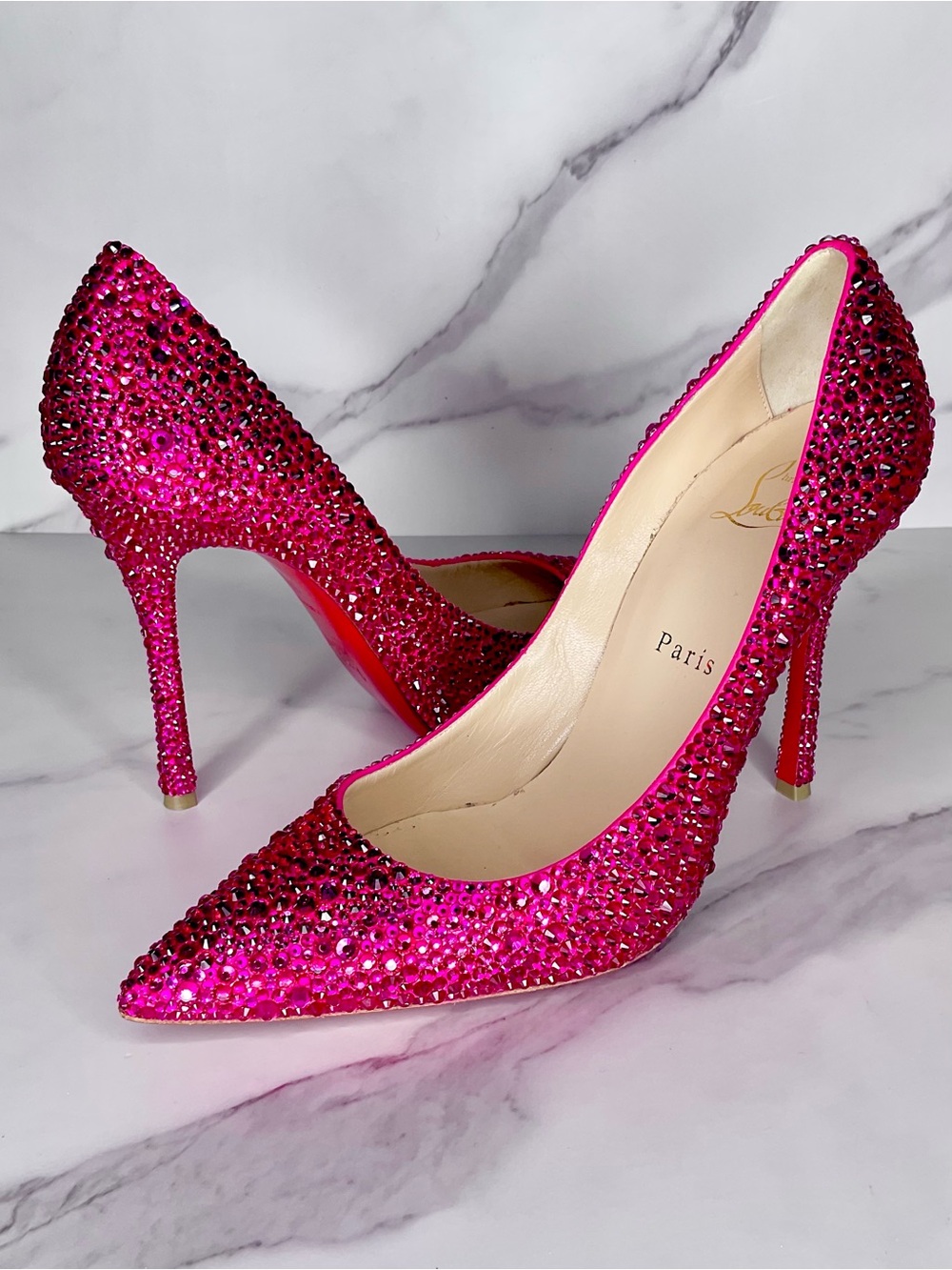 Christian Louboutin Kate Hot Pink Strass Crystal Pumps Size US 8.5 / EU 38.5